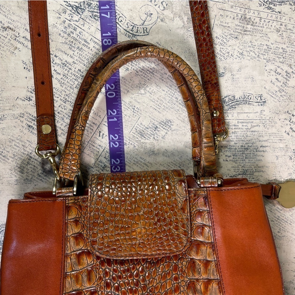 Vintage Brahmin Tuscan Brown Orange Croc Embossed Leather Satchel Crossbody Bag - Picture 13 of 15
